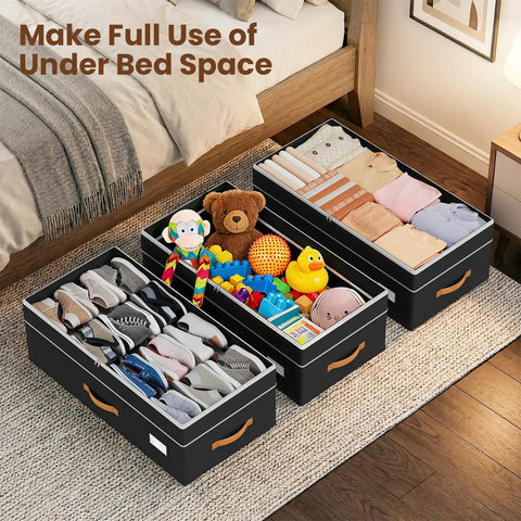 Adjustable Under Bed Storage Bins With Smooth Rollers Rolling Closet Organizers For Clothes And Shoes Flexible Height Expands To Fit All Frames Glides Under Beds Easy To Keep Your Room Lookin Clean
