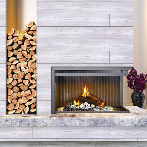 Fireplace with Coastal White Wood Grain Peel And Stick Vinyl Flooring Planks 6x36 In Waterproof Self Adhesive Floor Tiles