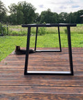 Beefy Heavy Duty Metal Table Frame For Granite Or Glass Tops, Industrial Style Dining Table Base on wooden deck