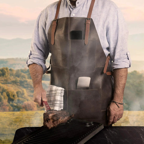 Genuine Leather Work Apron With CrossBack Straps For Woodworking Carpentry BBQ And Barista Tasks 3 Spacious Pockets And Fully Adjustable Fit Durable Brown Leather Apron For Studio Garage Or Kitchen Use