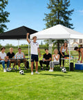 Group enjoying the shade under Instant 10x10 Pop Up Canopy Tent With Easy One Push Setup, Portable Outdoor Shelter, Silver White