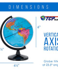 Blue Ocean 6 Inch World Globe With Black Base Compact Mini Political Globe For Desk Or Shelf Vertical Axis Rotation With 23.5 Degree Tilt