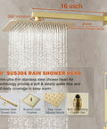 HoliSpa brushed-gold shower system with a 10-inch SUS304 rain shower head on a wall-mounted arm.