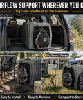 Keep The Pup Squad Chill As The Summer Temps Rise Using This Trusty 2 Pack Fan Mounting Clip That Secures Battery Operated Blowers Firmly Inside Any Standard Dog Crate Or Pet Enclosure Setup in a vehicle and outdoors.