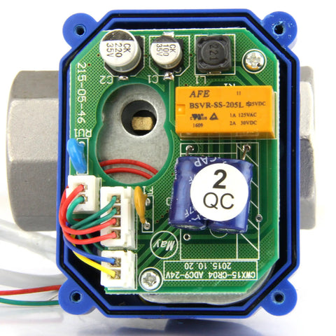 Close-up of internal wiring of Heavy Duty Built To Last Three Quarter Inch Motorized Ball Valve 304 Stainless Steel NSF Certified