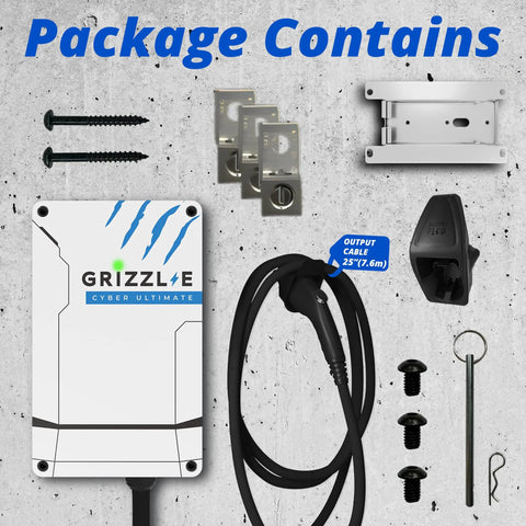 Heavy Duty Level Two Electric Vehicle Charger With A Badass Eighty Amp And Nineteen Point Two Kilowatt Rating Featuring Smart Wireless Connectivity indoors with charging accessories included.