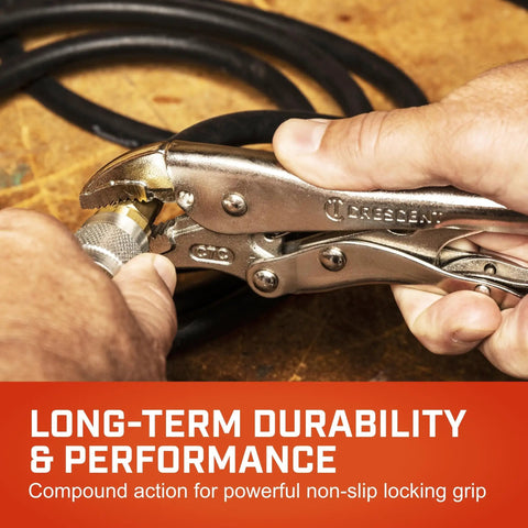 Curved Jaw Locking Pliers With Wire Cutter Set For Home DIY And Pros, Heavy Duty Locking Pliers Pack In Use On Bolt