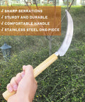 Grass Sickle With Sawtooth Design And Japanese Weeding Hoe For Garden Work High Tough Stainless Steel With Wood Handle