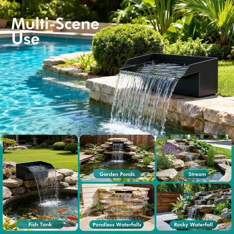 Waterfall Kit With 8 Inch Spillway 660 GPH Pump And Filter Cage 10 Ft Corrugated Tubing Premium Filter Media for gardens
