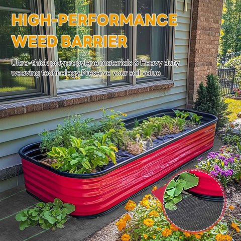 Heavy Duty Weed Barrier Ground Cover Fabric 6.5 Ft By 32 Ft Woven Landscape Weed Control Mat installed in garden bed.