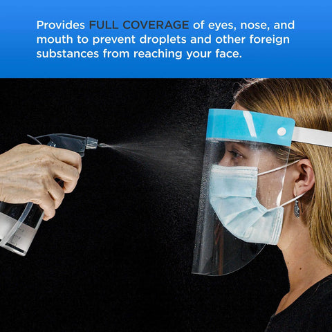 Ultra Clear Full Face Shields Pack Of 40 Sets (160 Shields) Anti Fog PET Plastic With Elastic Headband worn for splash protection