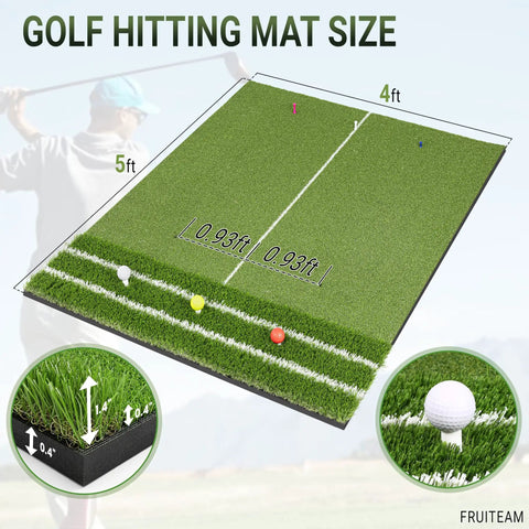 Dual Turf Golf Mat 5x4ft For Backyard Indoor Practice Thick 21mm-45mm Hitting Surface Built To Withstand 10,000+ Swings diagram