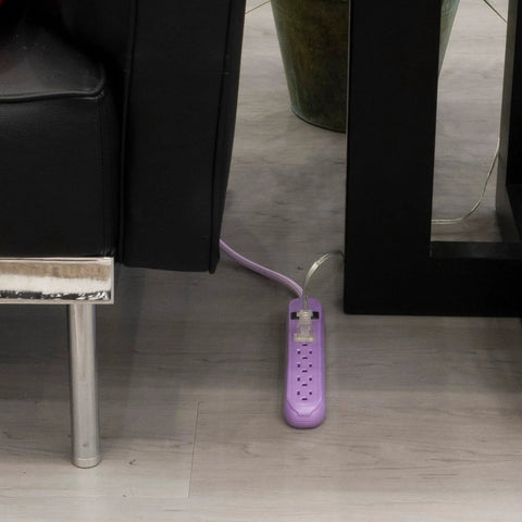 Lavender 6 Outlet Surge Protector Power Strip with Flat Plug and Braided Cord Wall Mountable 3 Ft Cord Tangle Free Decorative