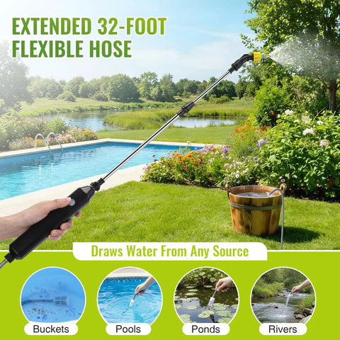 Battery Powered Sprayer Wand With 32 Ft Hose And 3 Adjustable Speeds For Easy Garden Watering by poolside