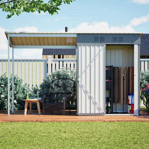 5x3 Ft Outdoor Storage Shed And Gazebo Combo With Lean To Metal Frame All Weather 2 In 1 Garden Shed And Gazebo Open Pergola Sloping Roof Lockable Door For Backyard Patio Lawn Gray