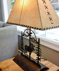 Moose Table Lamp With Rustic Patina 26 Inch Tall Inline Dimmer UL Listed 7.5 Foot Cord Cabin Living Room Lighting Cozy Rustic Vibe