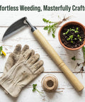 Flat lay of Pro Grade Weeding Sickle Garden Tool For Lawn And Grass Sharp High Carbon Steel Blade Hand Weeder With Durable Wooden Handle