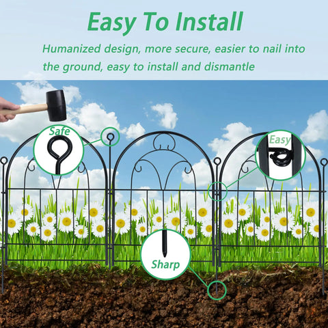 Sturdy Rustproof Garden Fence Panels 11ft Long By 21in High 10 Pack No Dig Metal Fence For Yard Demonstrating Easy Installation
