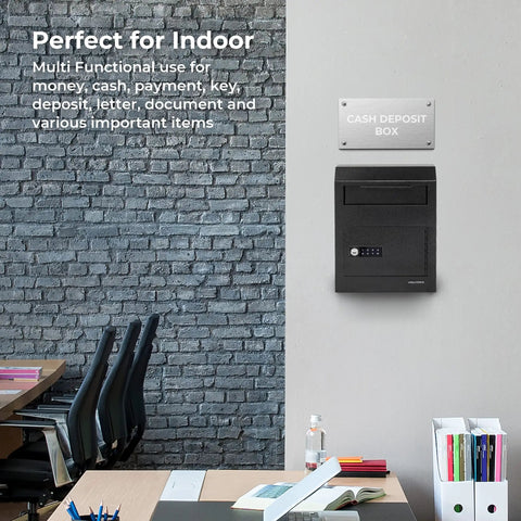 Drop Safe Box With Lock And Digital Keypad, Wall Mounted Cash Drop Box For Business in an office setting
