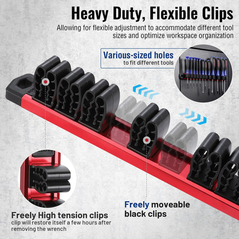 Magnetic Screwdriver And Wrench Organizer With Aluminum Rail, Real Deal Ultra Strong Magnets, Tool Holder For Quick Access