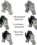 Level 5 Cut Resistant Construction Work Gloves With Foam Nitrile Coating For A Grip Like A Pro And Tactile Feel, High Tear Strength, EN 388, PPE Regulation 2016 425 Compliant, 12 Pairs, Unisex Large