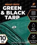 Heavy Duty Poly Tarp 20 Ft By 30 Ft 10 Mil Thick Waterproof UV Blocking Outdoor Cover With Laminated Coating Reversible Green And Black Grommets