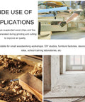 Wide use of Intsuprmii Dual Bag Dust Collector For Woodworking in a workshop, showing dust capture during wood cutting.