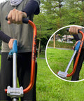 Ergonomic Trimmer Grip With Bracket Clamp For Weed Wacker Extension Handle Pain Relieving Orange shown in use outdoors