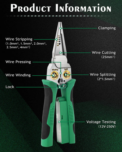 8 In 1 Wire Strippers With Voltage Tester And Cable Cutter Plier Twister Crimper Multifunctional Wire Stripping Tool features