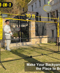 All In One Portable Badminton Volleyball Pickleball Net Set For Adults, Adjustable Height From 34 Inches To 7 Feet shown in backyard
