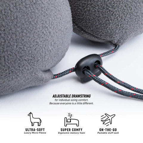 Hooded Travel Pillow With 360 Neck And Head Support, Memory Foam, Adjustable Light Blocking Hood, Ultra Soft Micro Fleece, Carry Bag Included, Built For Car Or Plane Sleep On The Go drawstring close-up