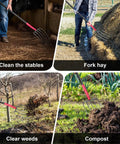 5 Tine Pitch Fork Heavy Duty Manure Fork With Long Fiberglass Handle 58 Inch used for stables, hay, weeds, compost