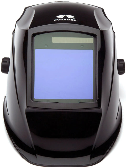 Front view of Wham 3030GB Solar Powered Welding Helmet With Pivot Headgear Four Arc Sensors Ultra Comfortable Fit High Impact Nylon Shell Auto Darkening Shield For Pros And DIY Welders.