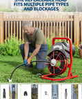 Electric Drain Cleaner Machine Built Tough Heavy Steel Core Sewer Snake Auger with multiple cutter heads for pipe clearing.