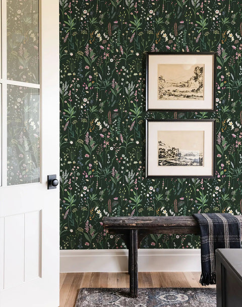 Farm Floral Peel And Stick Wallpaper For Walls And Cabinets Dark Wildwood Look Self Adhesive Contact Paper in a room setting