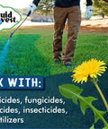 Person applying Blue Spray Pattern Indicator Dye For Lawns And Turf on grass, used with herbicides, fungicides, pesticides, and fertilizers