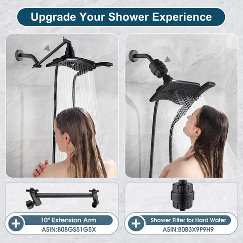 High Pressure Dual Shower Head System With Rainfall And Handheld Spray Oil Rubbed Bronze Finish in use by woman