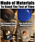 Comparison of Stainless Steel Rear Transmission Magnetic Fill And Drain Plug to corroded metal, showing material durability.