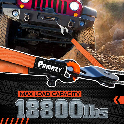 Jeep using Beefy Heavy Duty Lift Sling Strap 2 Inch Wide By 10 Feet Long Eye To Eye Nylon Rigging Web Sling For Hoist and Winch 18800 Pound Capacity 2 Ply Polyester Tree Saver Recovery Sling on rocky terrain