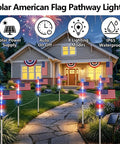 Patriotic Solar Pathway Lights Eight Pack with red white blue LEDs in yard for Fourth of July Memorial Day Independence Day