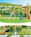 Backyard Wooden Swing Set For Kids And Toddlers With All In One Design Awesome Dual Swings Slide Rock Climbing Wall Blackboard