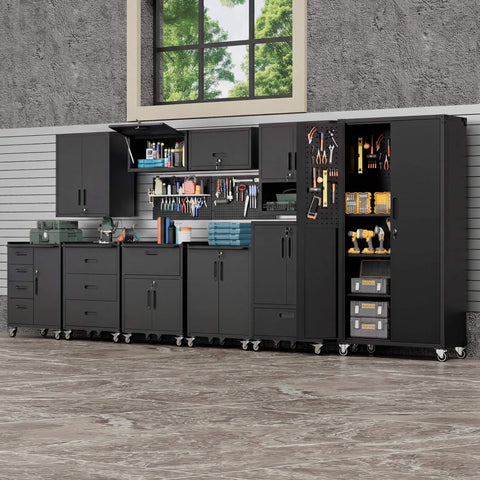 Heavy Duty Metal Garage Storage Cabinet On Wheels With Lockable Drawer And Shelves, Mobile Steel Tool Cabinet