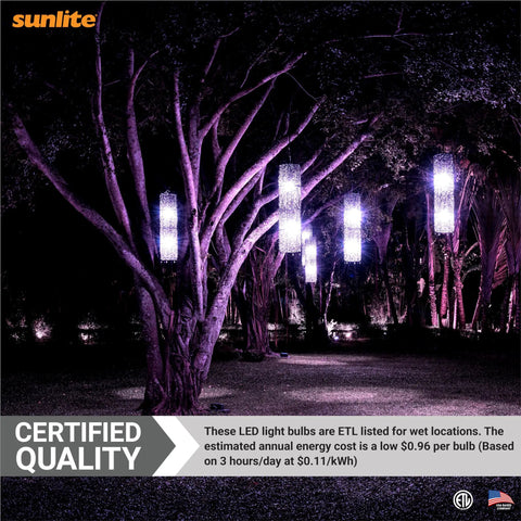Landscape with trees illuminated by Blue LED PAR30 Flood Light Bulbs 8W (75W Equiv) Short Neck Recessed, E26 Base, Cool to Touch