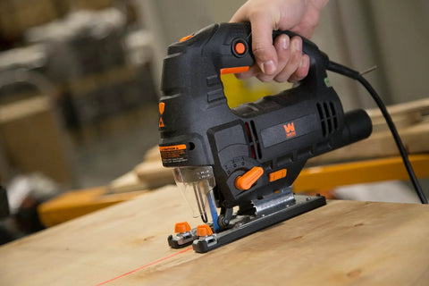 Gassed Up Variable Speed Orbital Jig Saw With Integrated Laser And Hella Bright Led Work Light For Knockout Accuracy and Whippin Smooth Cuts Through Hardwood Plywood Or Sheet Metal At Your Home Shop