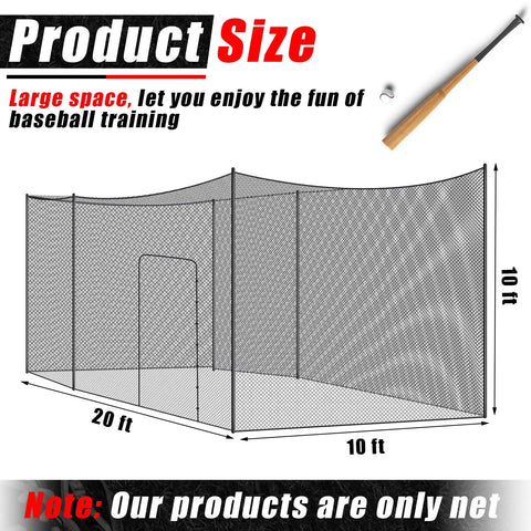 Heavy Duty Batting Cage Net For Backyard Practice Net Only, 20x10x10 Ft size dimensions and specifications