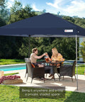 Couple enjoying shade under 10x10 Foot Pop Up Canopy Tent With Grab-And-Go Quick One Person Setup In Under A Minute, Instant Shade At The Park Or Beach, Includes Carry Case And Four Weight Bags, Navy Blue near pool.