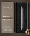 Pointed Tweezers Pro Grade High Carbon Stainless Steel Needle Nose Fine Point package and box display