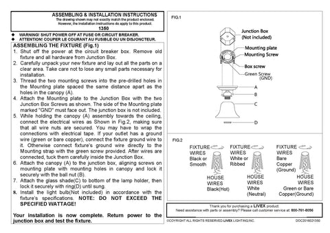 Installation instructions for Essex Ceiling Mount Light In Antique Brass Finish, showing wiring and assembly diagrams.