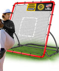 Heavy Duty Baseball Rebounder Net Four By Four Point Five Feet Pitchback With Three Adjustable Angles For Baseball And Softball Training Pro Grade Weather Resistant Steel Frame UV Resistant PE Net Ground Ball Fly Ball Return Fielding Trainer Red