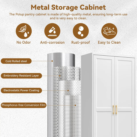 Built Like A Tank 71 Inch White Metal Kitchen Pantry Storage Cabinet With Heavy Duty Cold Rolled Steel Construction Double Doors Adjustable Shelves And Long Lasting Rust Resistant Finish